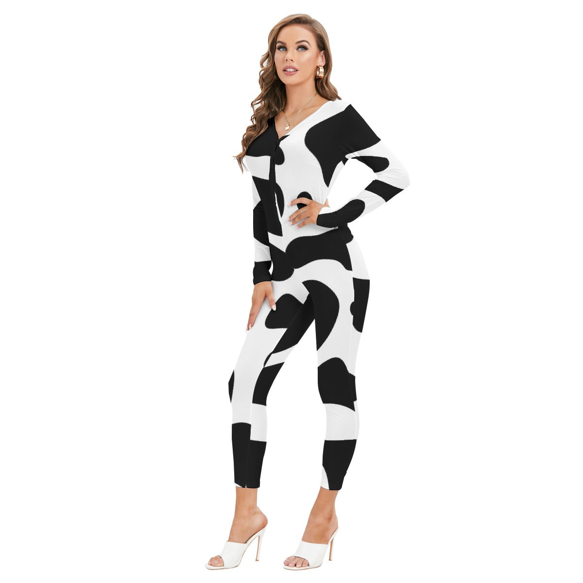 All-Over Print Women's Plunging Neck Jumpsuit