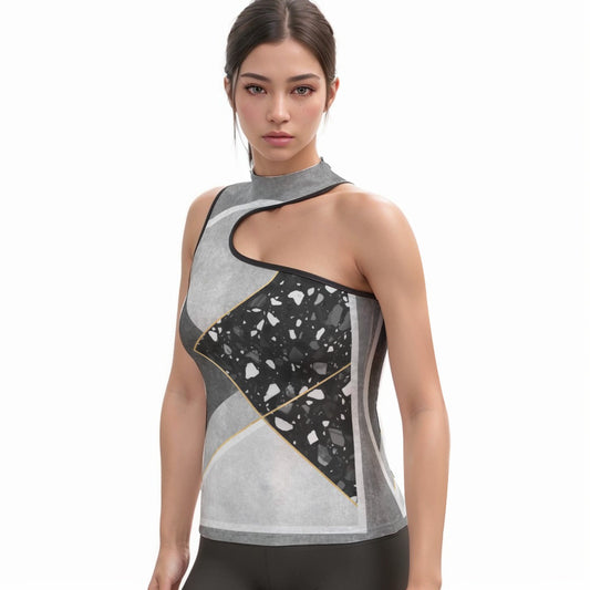 All-Over Print Women's Halter Sleeveless Asymmetrical Tank Top