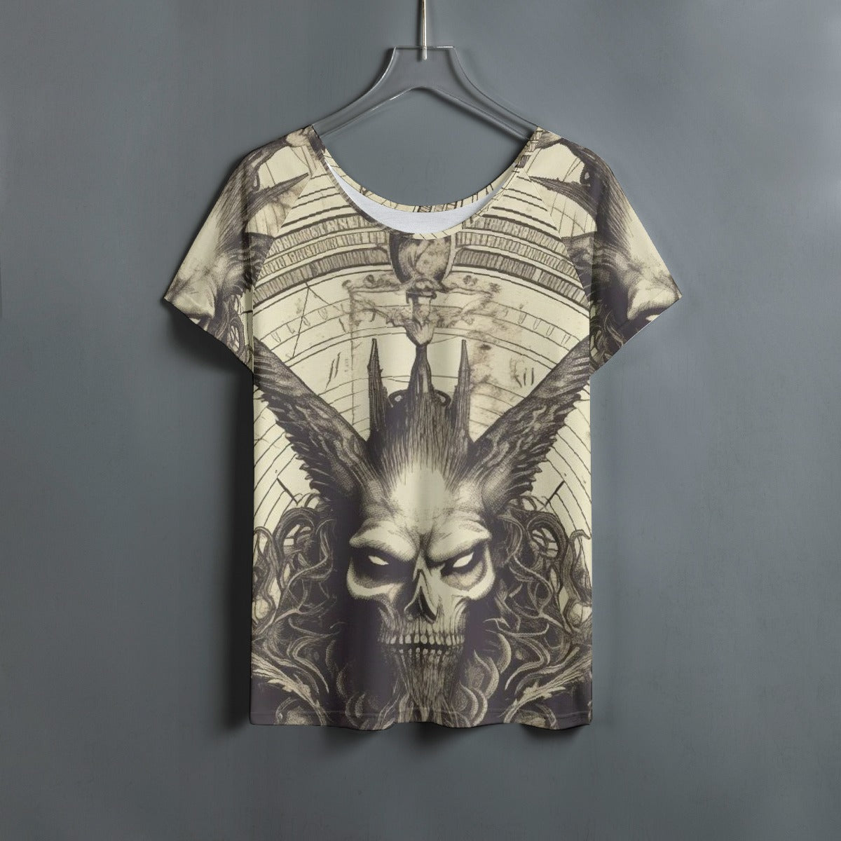 All-Over Print Women's Round Neck T-shirt With Raglan Sleeve