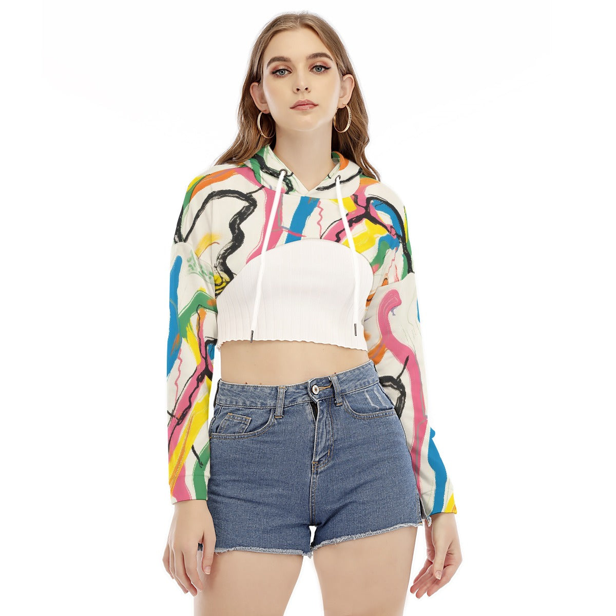 All-Over Print Women's Smock Short Hoodie With Long Sleeve