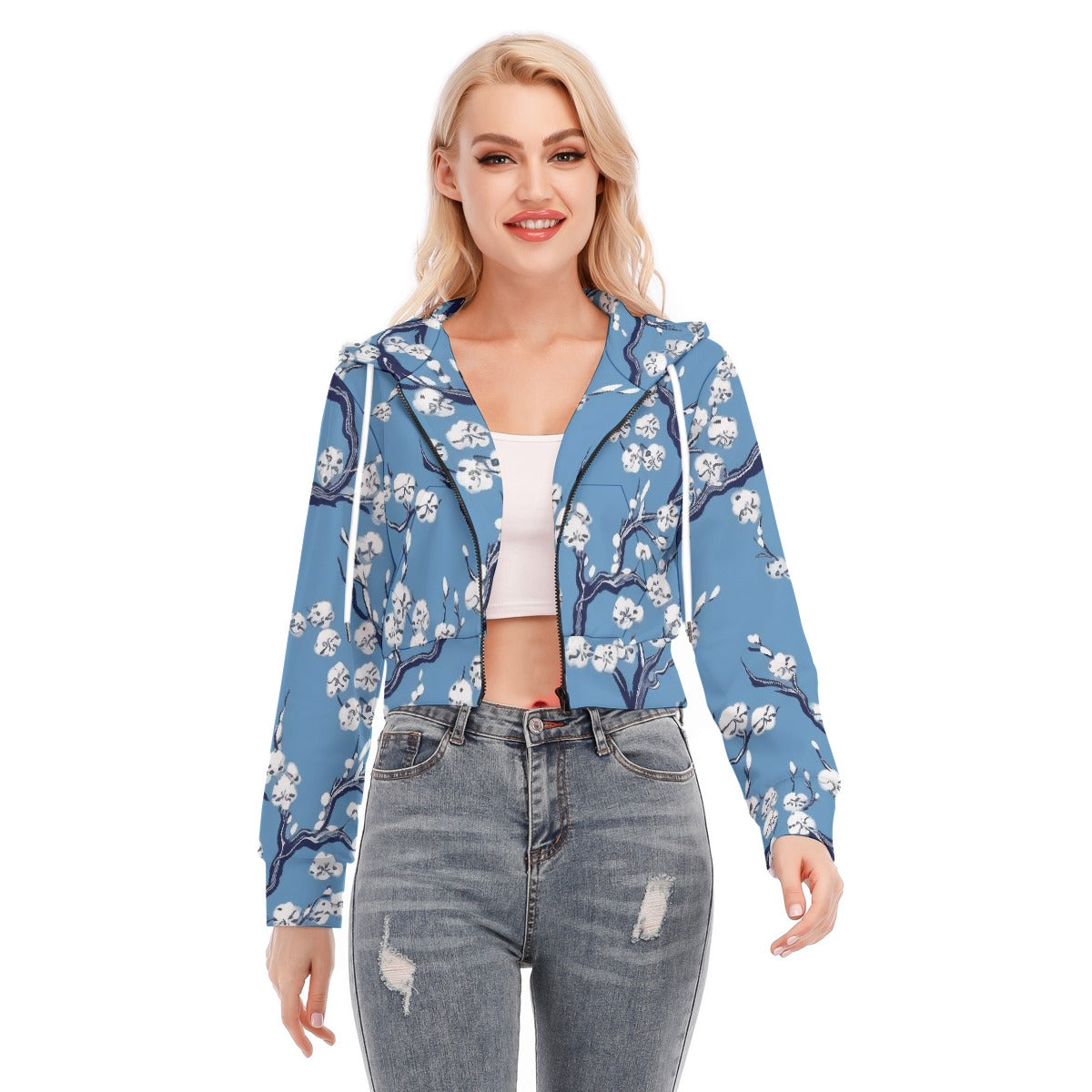 All-Over Print Women's Crop Top Hoodie With Zipper Closure