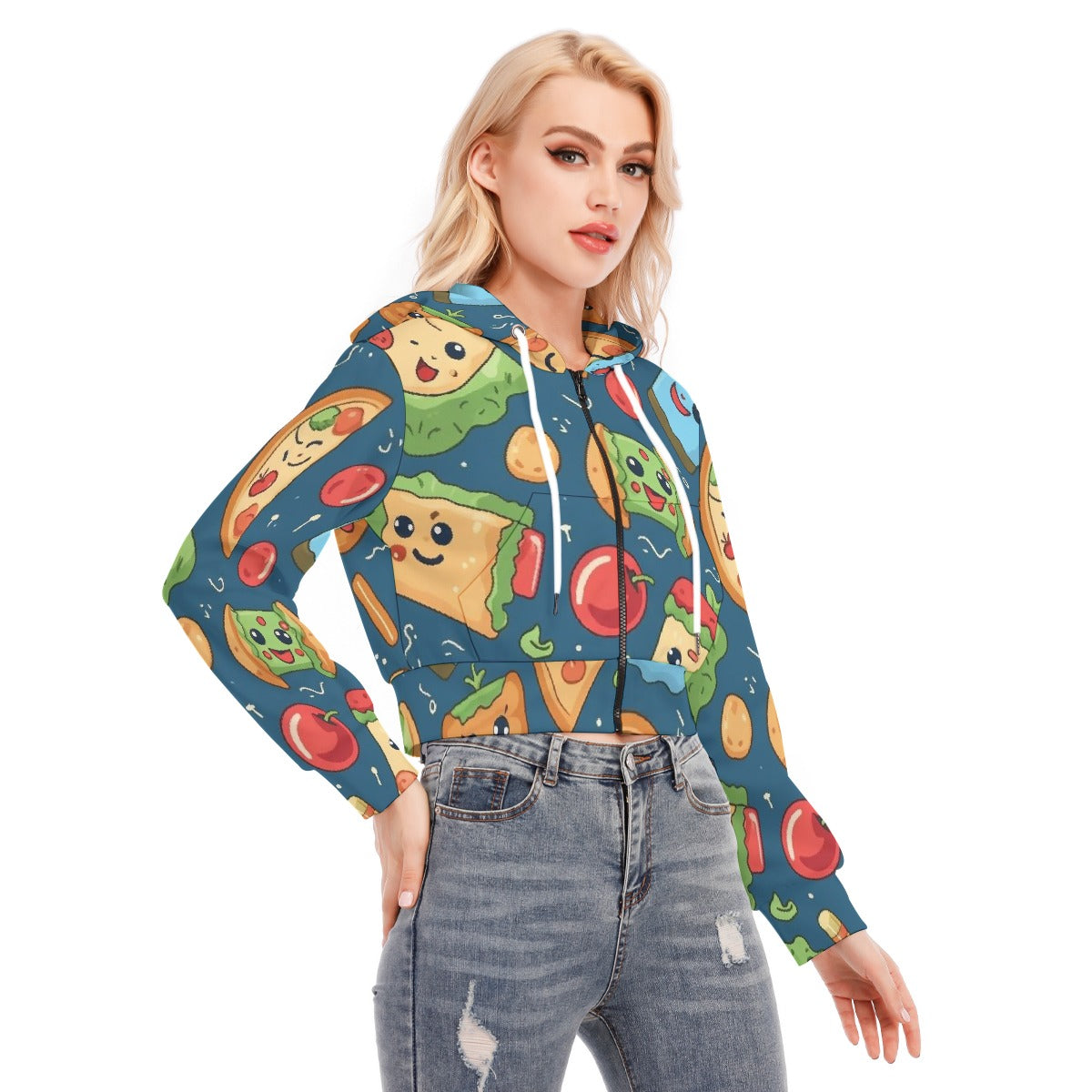 All-Over Print Women's Crop Top Hoodie With Zipper Closure