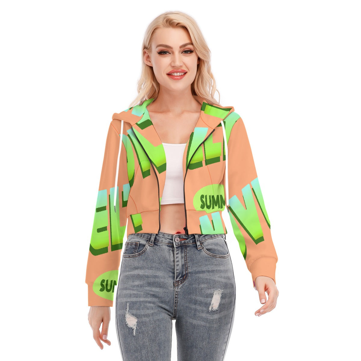 All-Over Print Women's Crop Top Hoodie With Zipper Closure