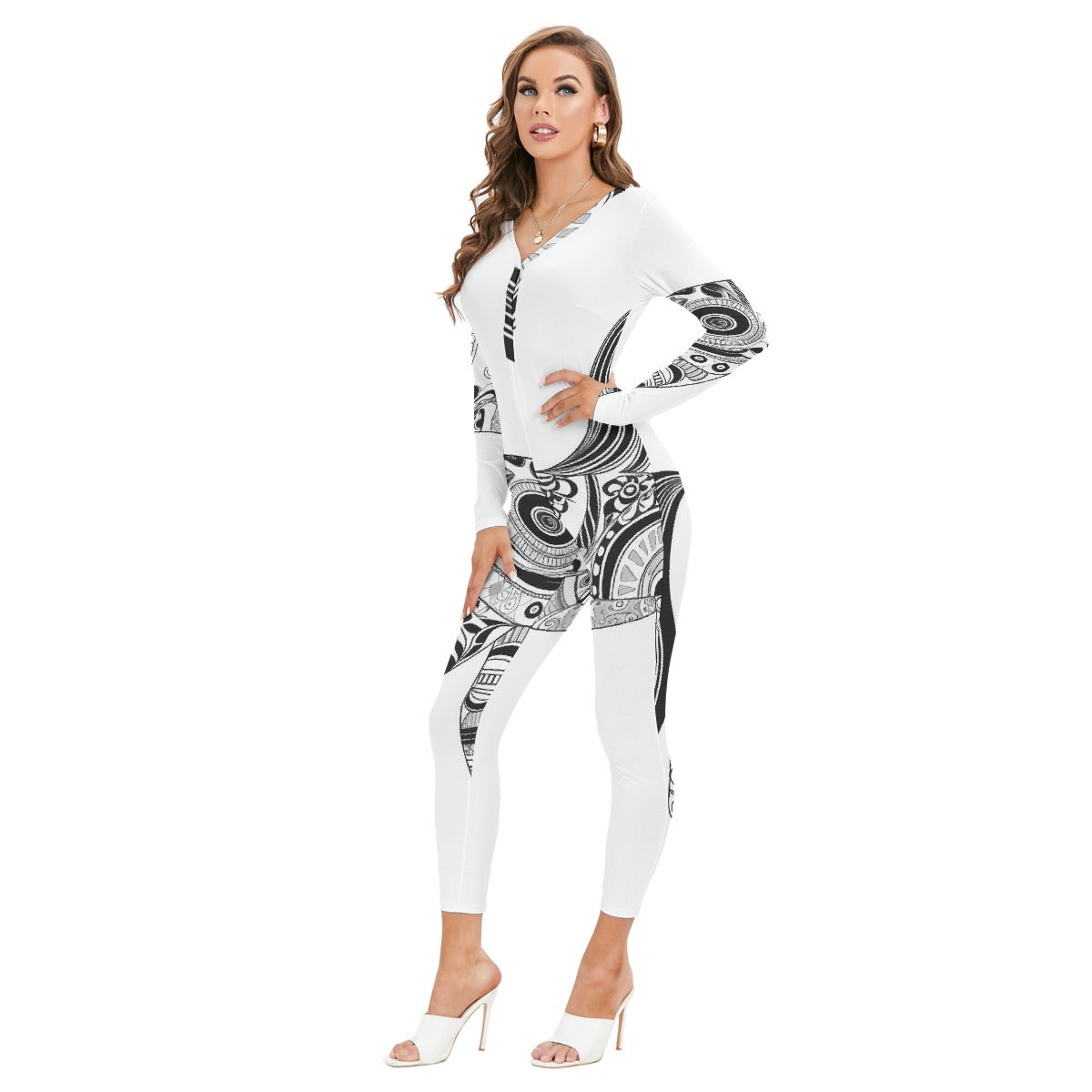 All-Over Print Women's Plunging Neck Jumpsuit