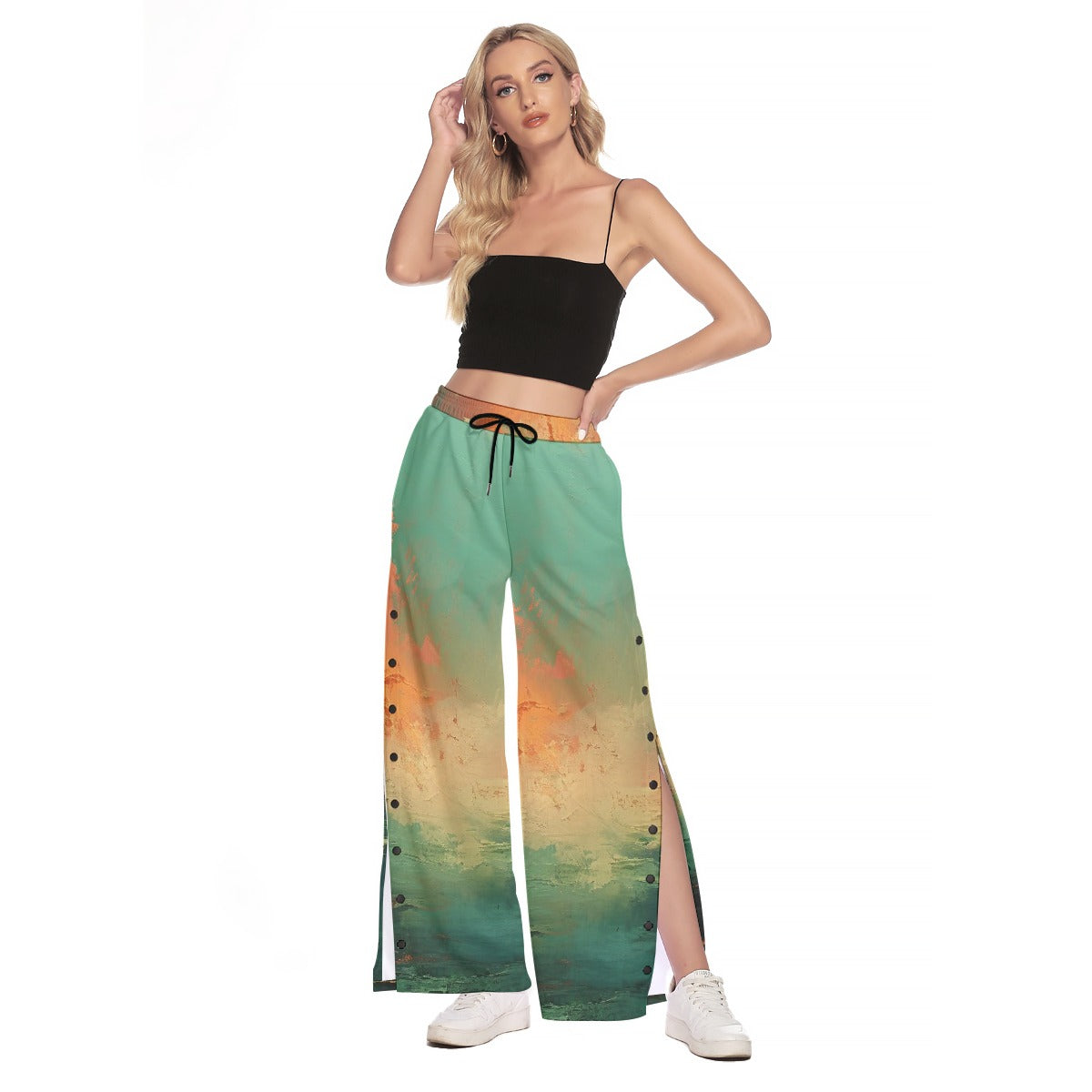 All-Over Print Women's Side Slit Snap Button Trousers