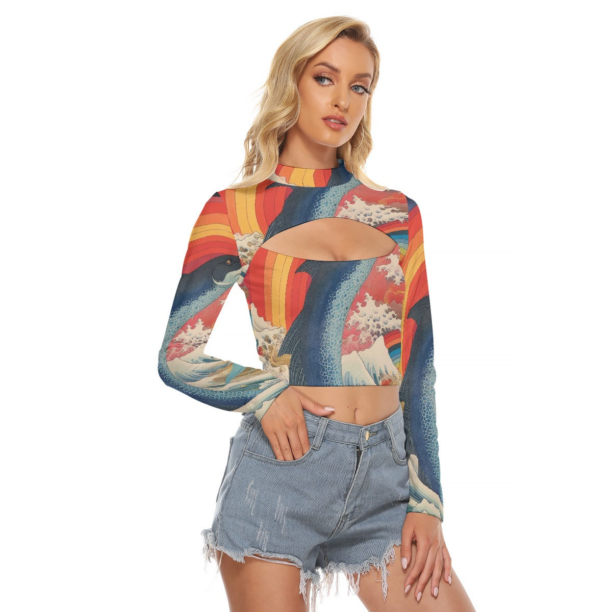 All-Over Print Women's Hollow Chest Keyhole Tight Crop Top