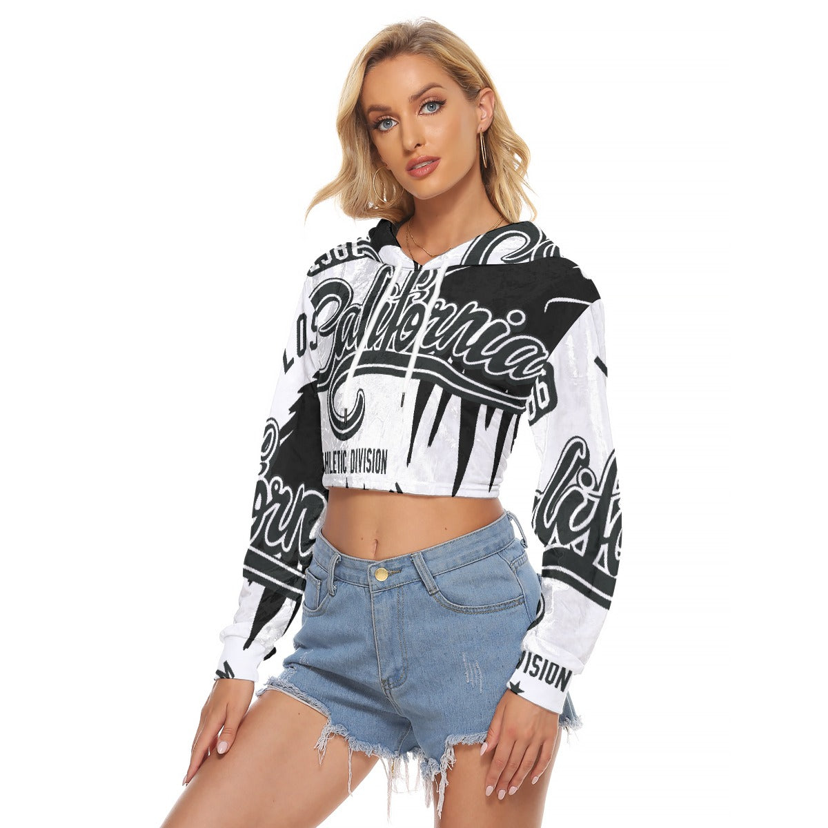 All-Over Print Women's Crop Top Hoodie|Velvet