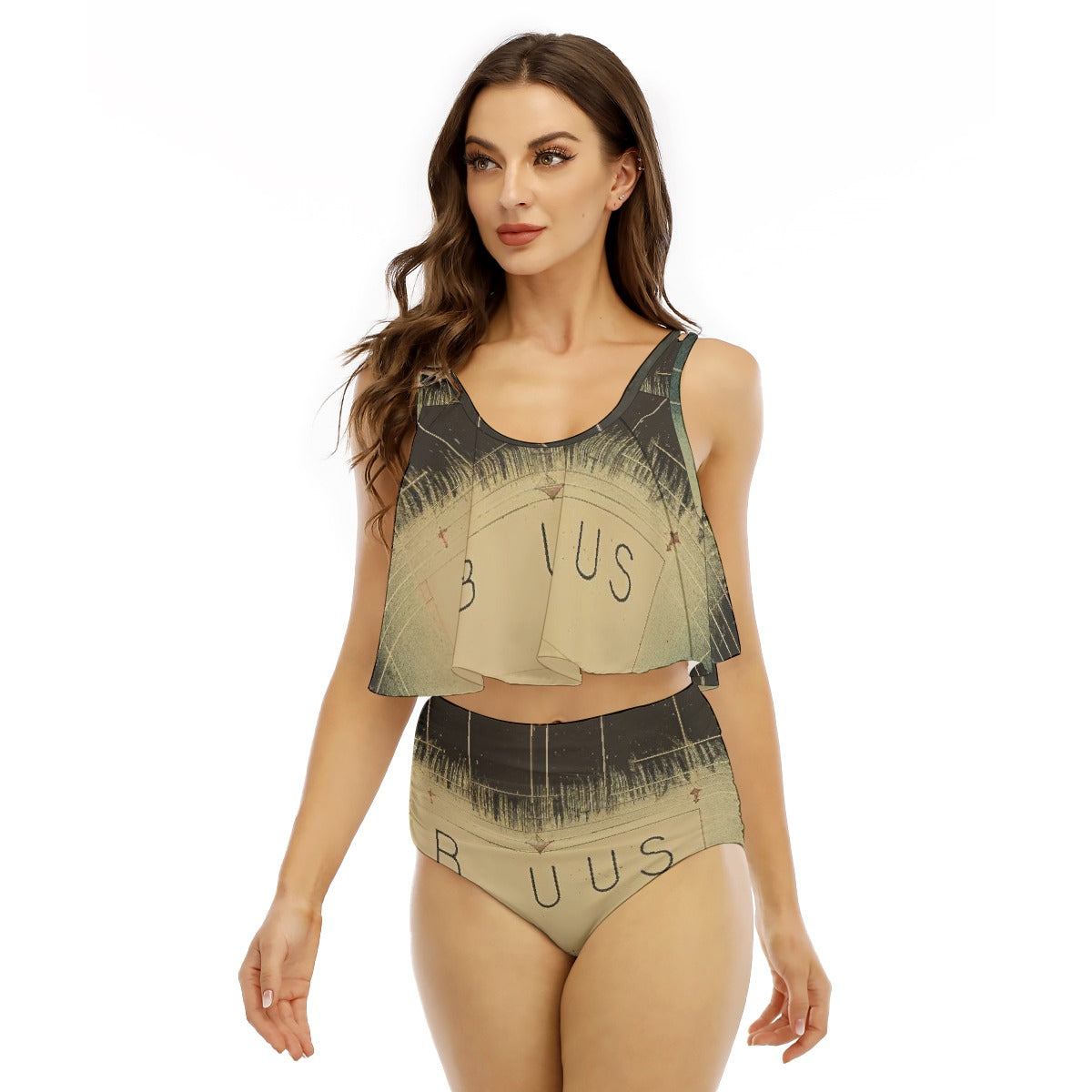 All-Over Print Women's Ruffled Vest Bikini Swimsuit