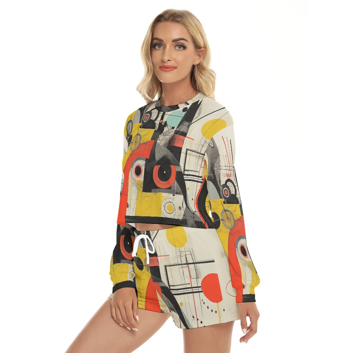 All-Over Print Women's Short Sweatshirt And Pants Suit