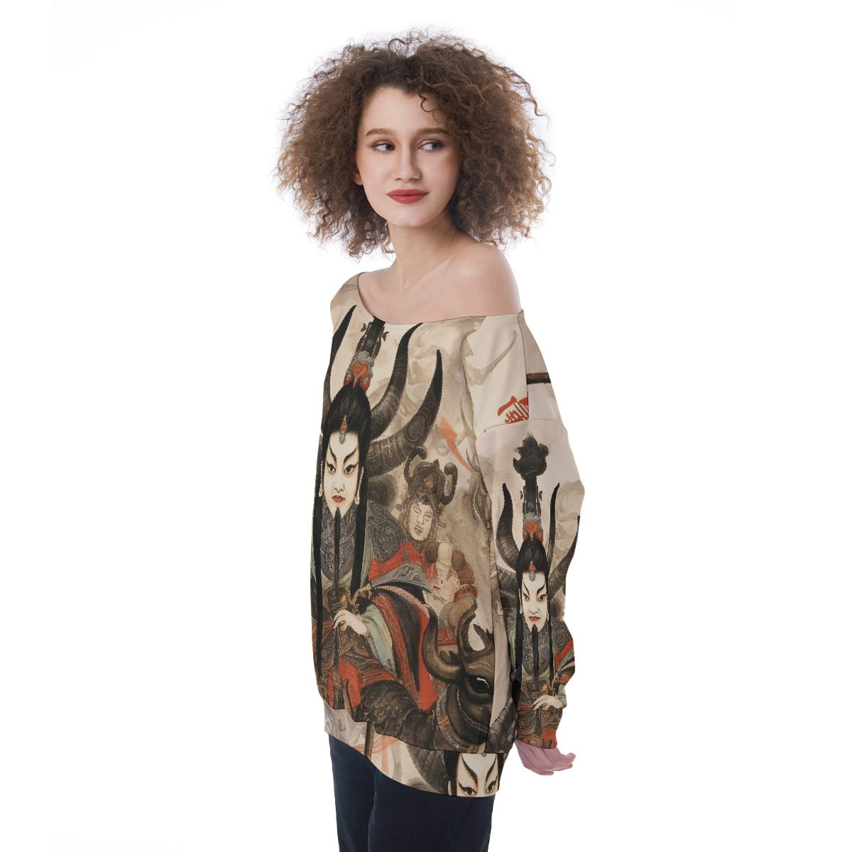 All-Over Print Oversized Women's Off-Shoulder Sweatshirt
