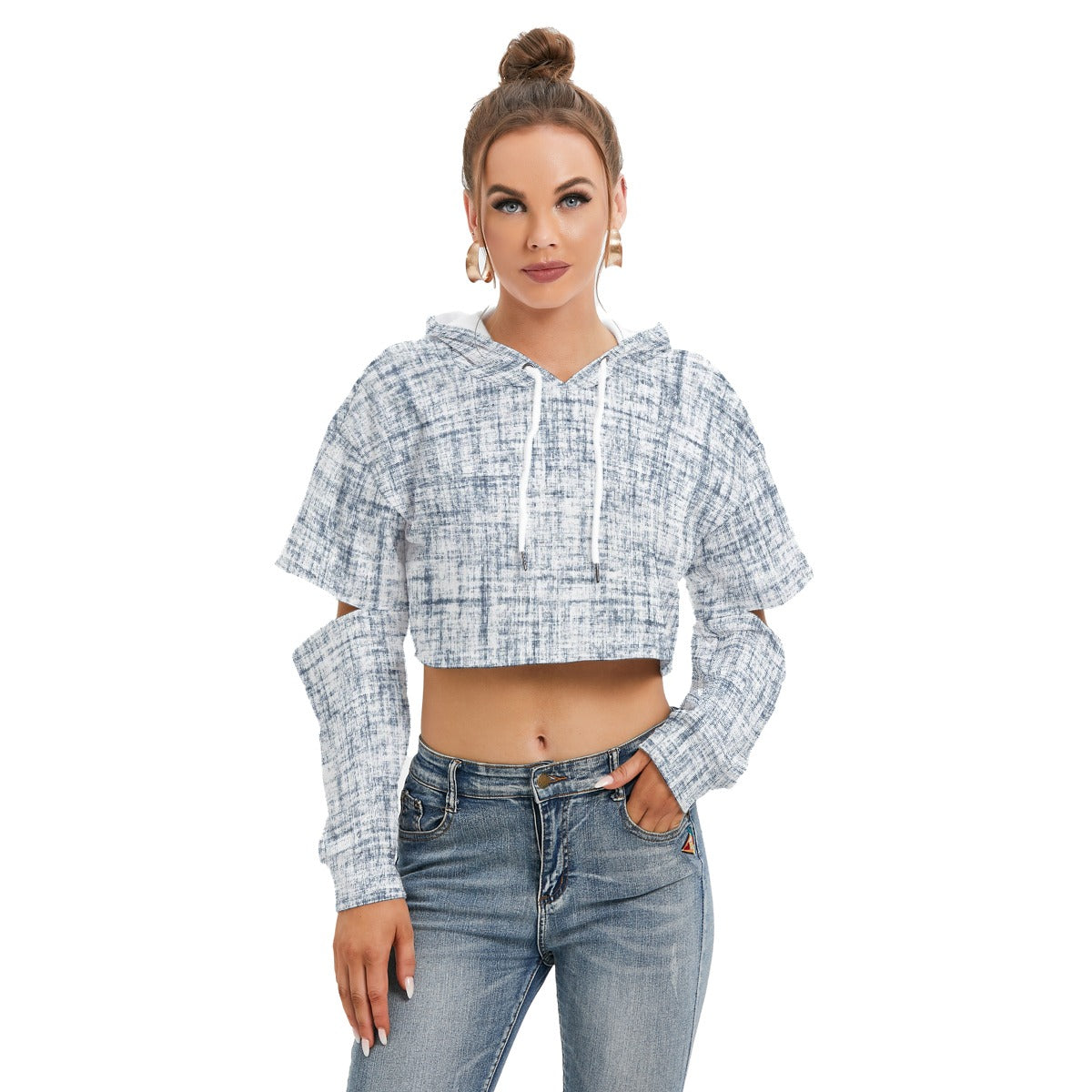 All-Over Print Women's Heavy Fleece Hoodie With Hollow Out Sleeve
