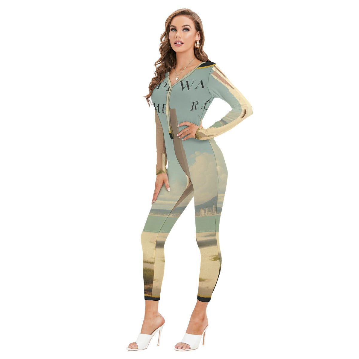 All-Over Print Women's Plunging Neck Jumpsuit