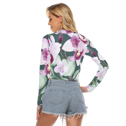 All-Over Print Women's Hollow Chest Keyhole Tight Crop Top