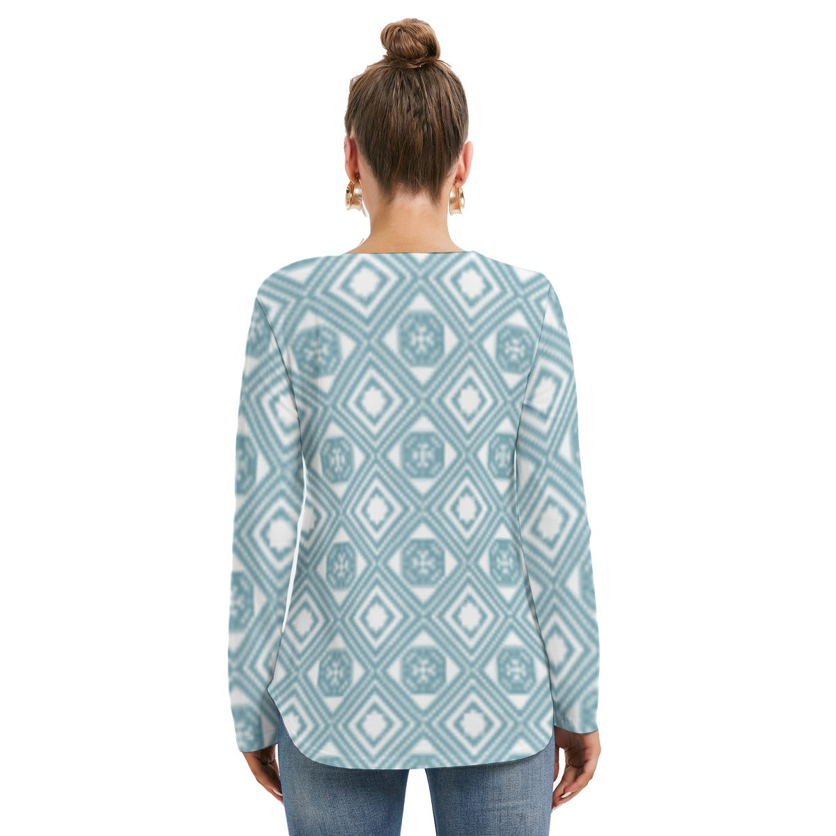 All-Over Print Women's Long Sleeve Neckline Tie Sweatshirt