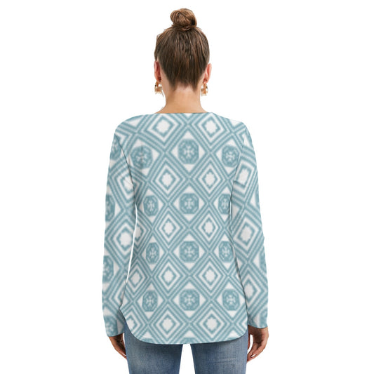 All-Over Print Women's Long Sleeve Neckline Tie Sweatshirt