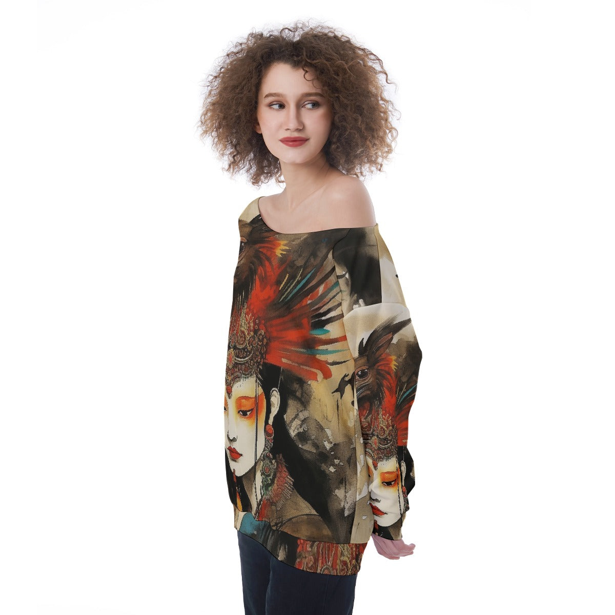All-Over Print Oversized Women's Off-Shoulder Sweatshirt