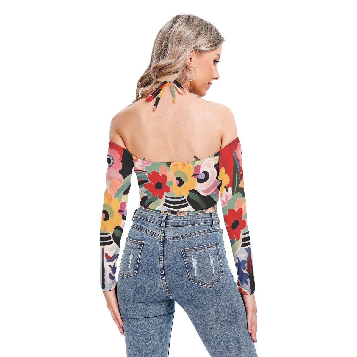 All-Over Print Women's Halter Lace-up Top