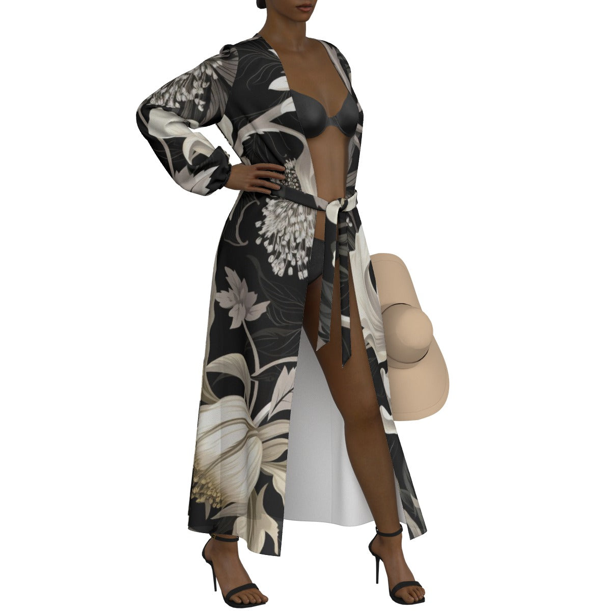 All-Over Print Women's Lace-up Chiffon Robe