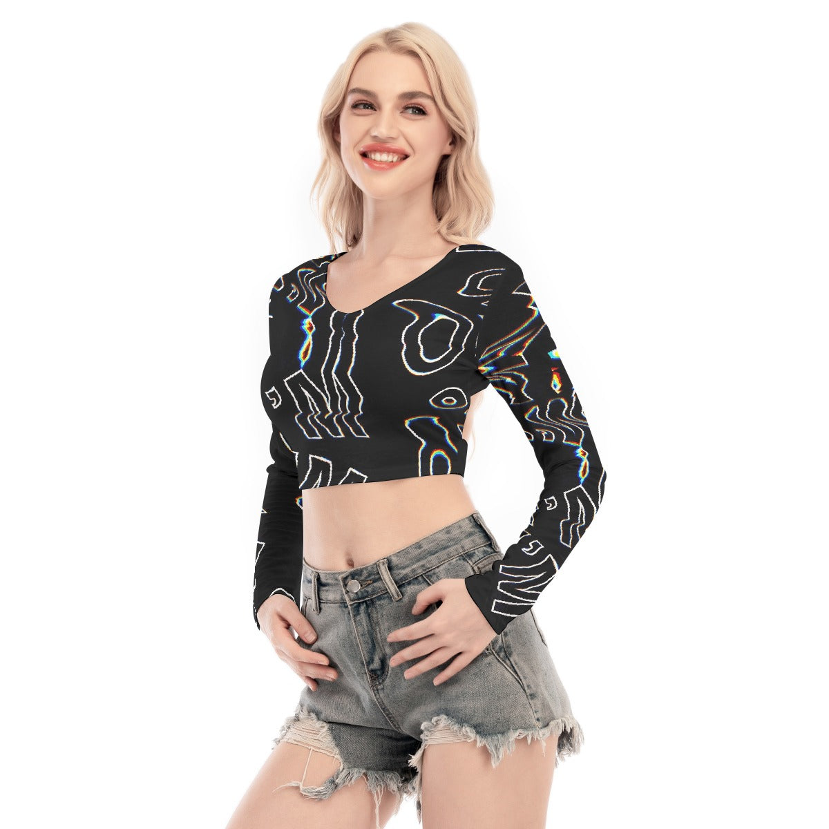 All-Over Print Women's Back Hollow T-shirt With Strap