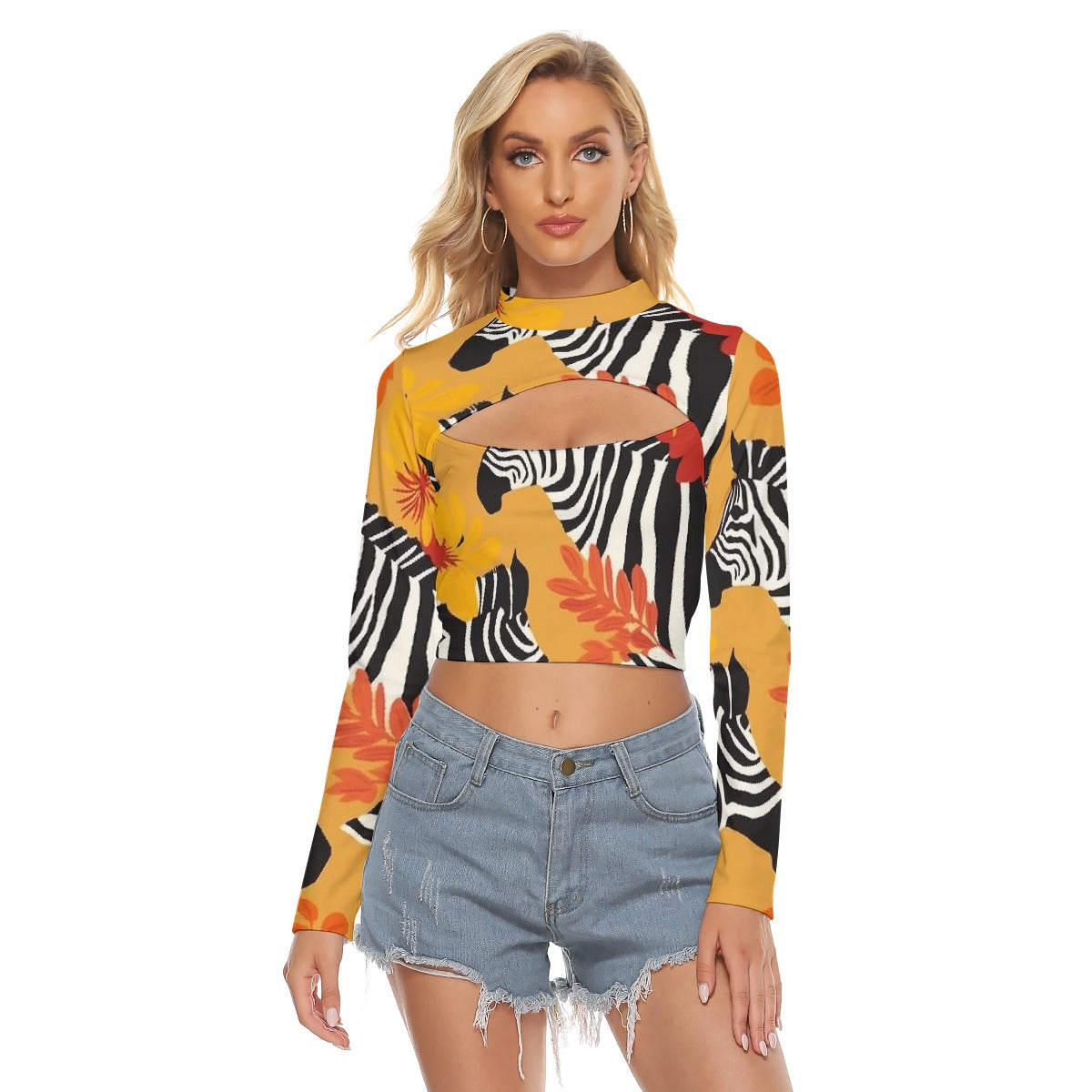 All-Over Print Women's Hollow Chest Keyhole Tight Crop Top