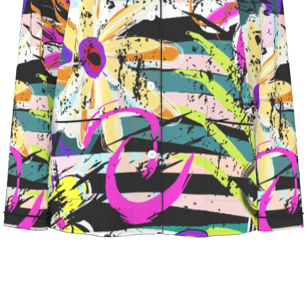 All-Over Print Women's Long Sleeve Pajama Set With Black Contrast Piping