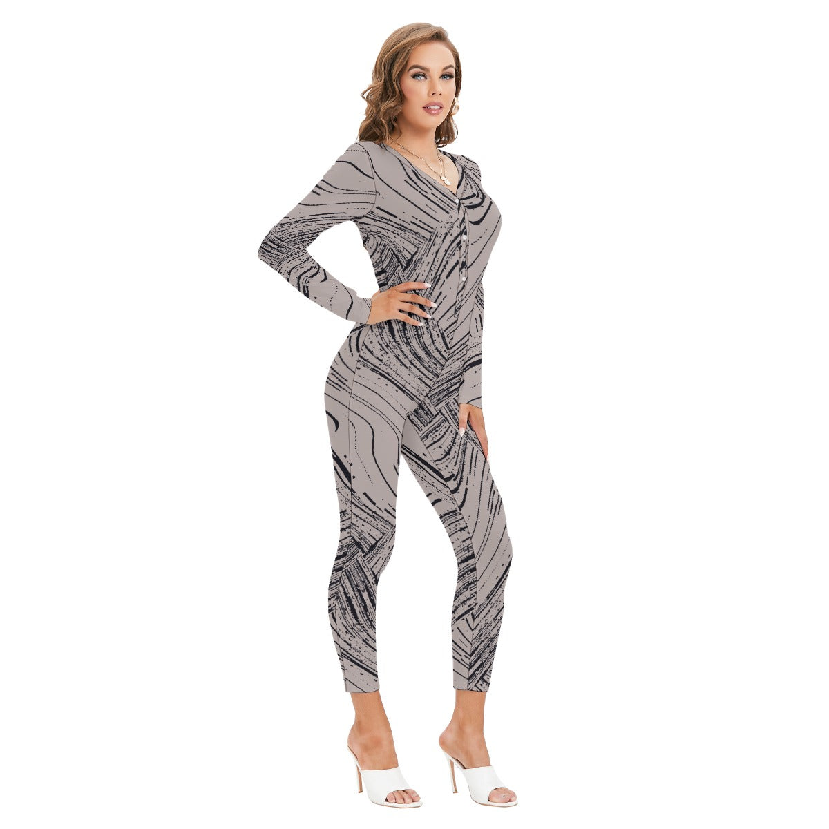 All-Over Print Women's Plunging Neck Jumpsuit