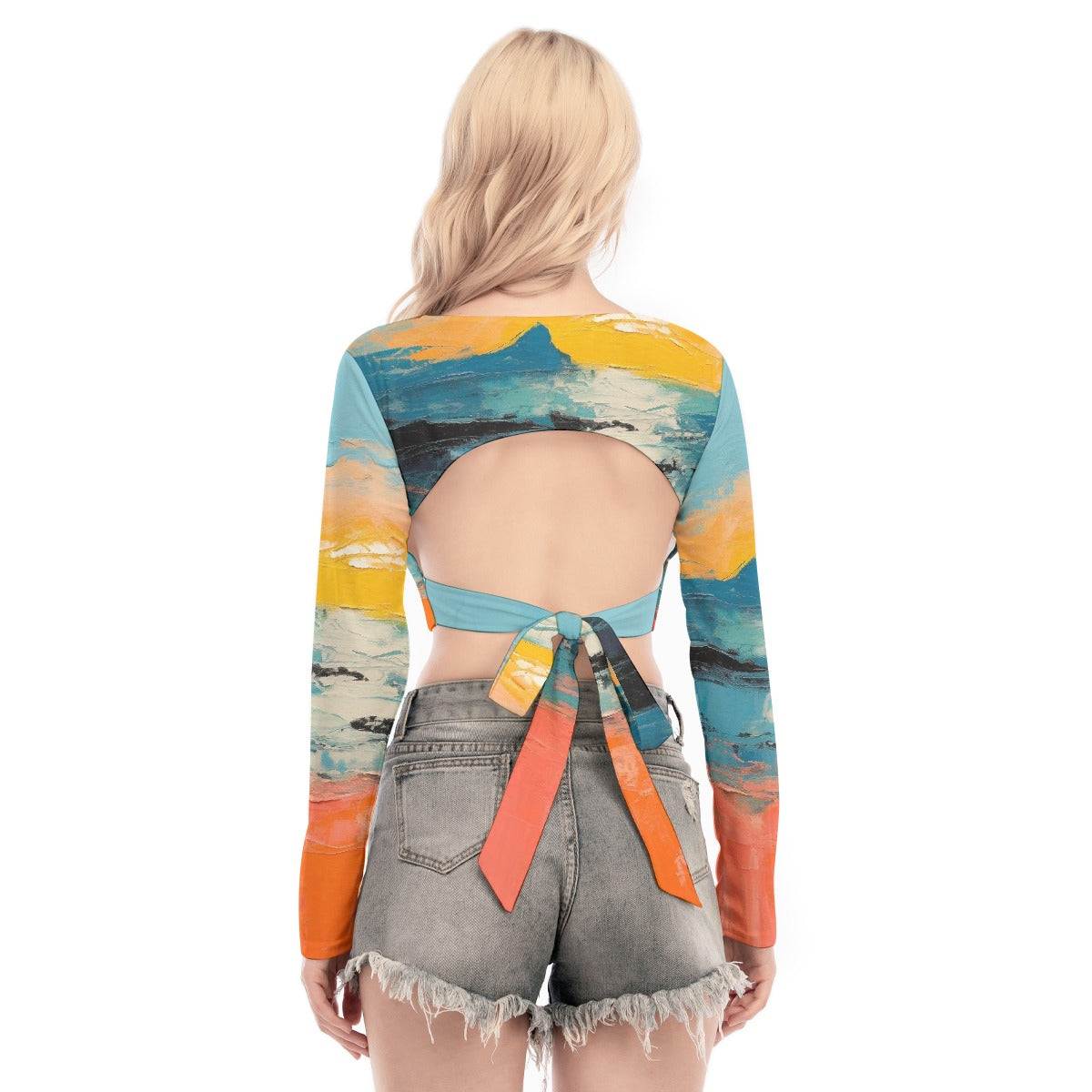 All-Over Print Women's Back Hollow T-shirt With Strap