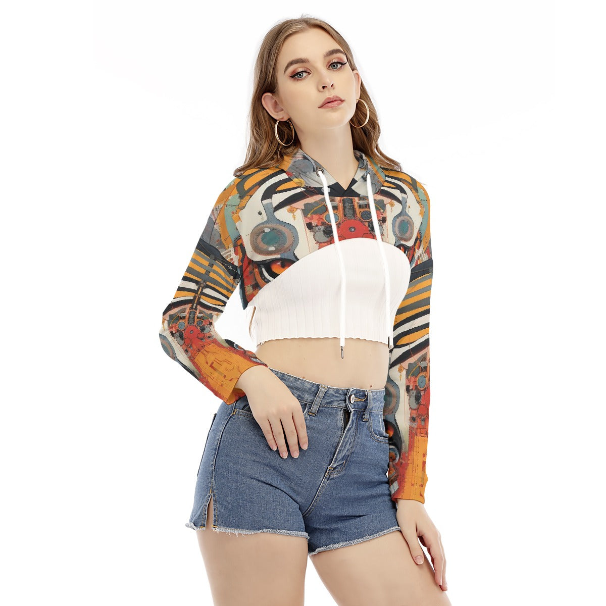 All-Over Print Women's Smock Short Hoodie With Long Sleeve