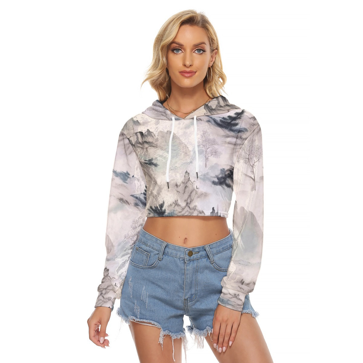 All-Over Print Women's Crop Top Hoodie|Velvet