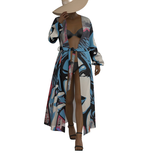 All-Over Print Women's Lace-up Chiffon Robe