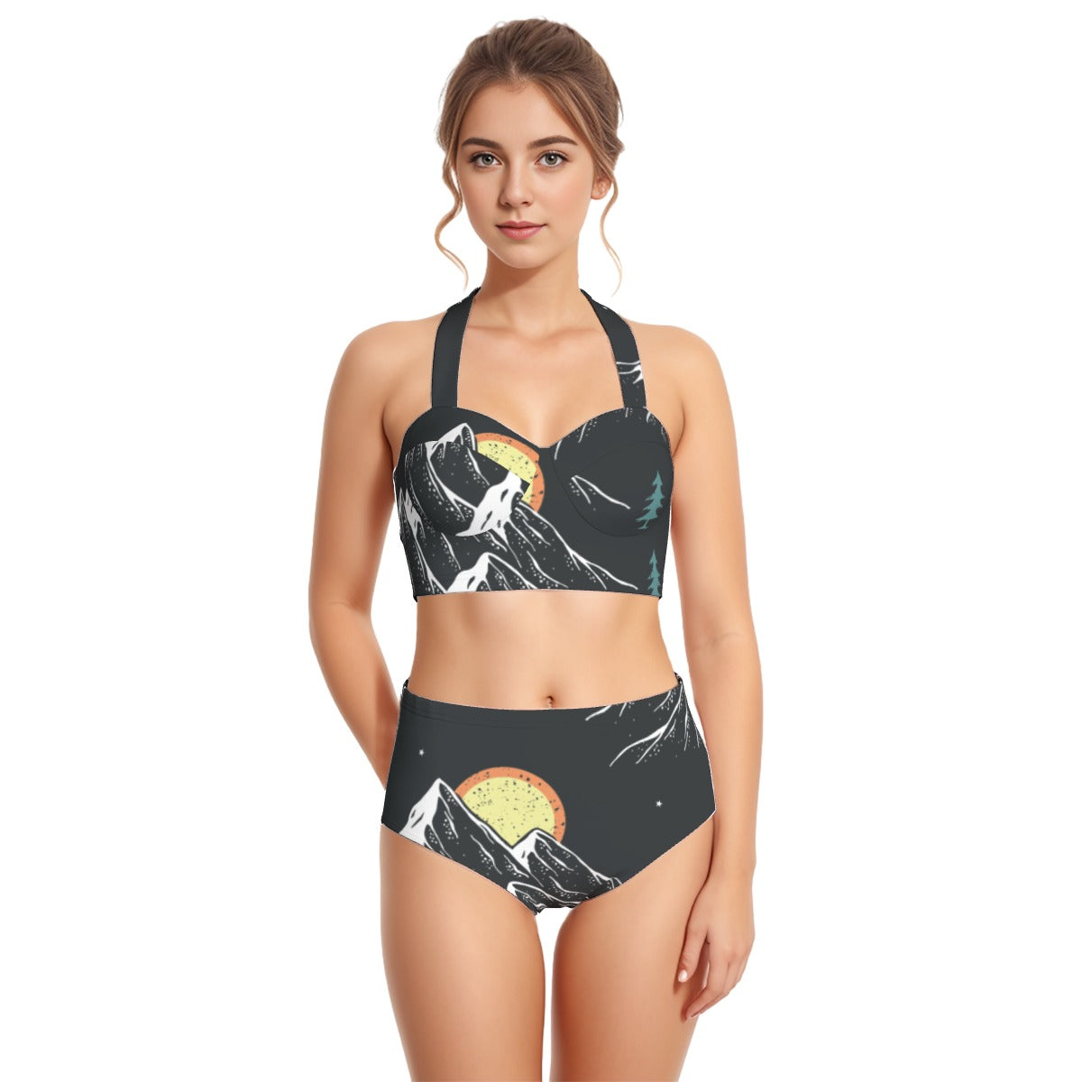 All-Over Print Women's Swimsuit Set With Halter