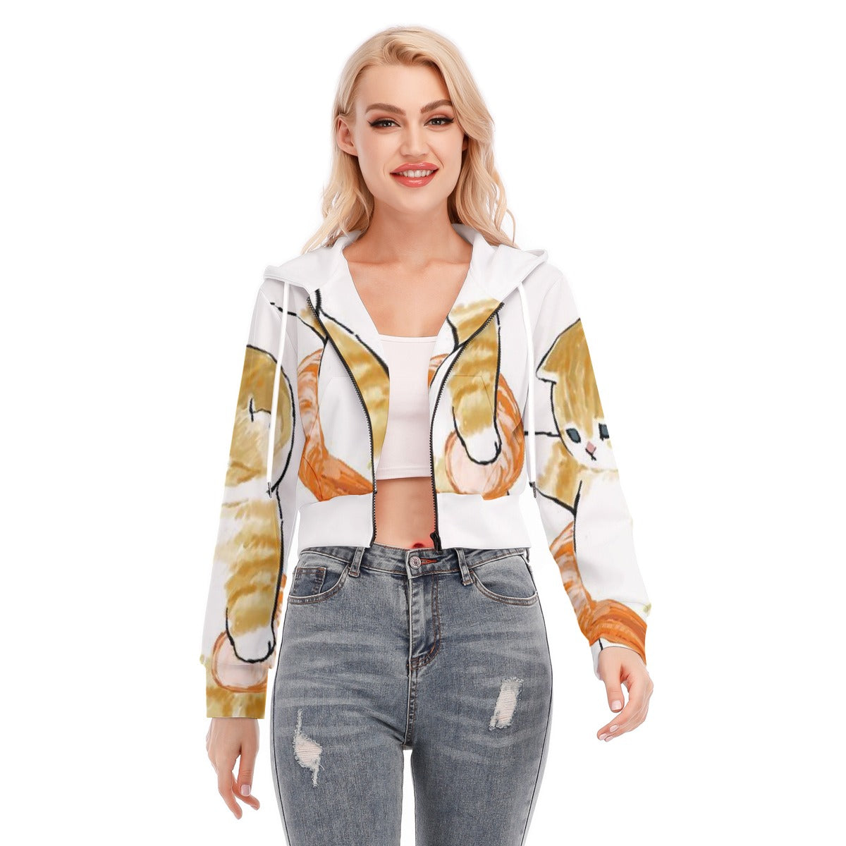 All-Over Print Women's Crop Top Hoodie With Zipper Closure