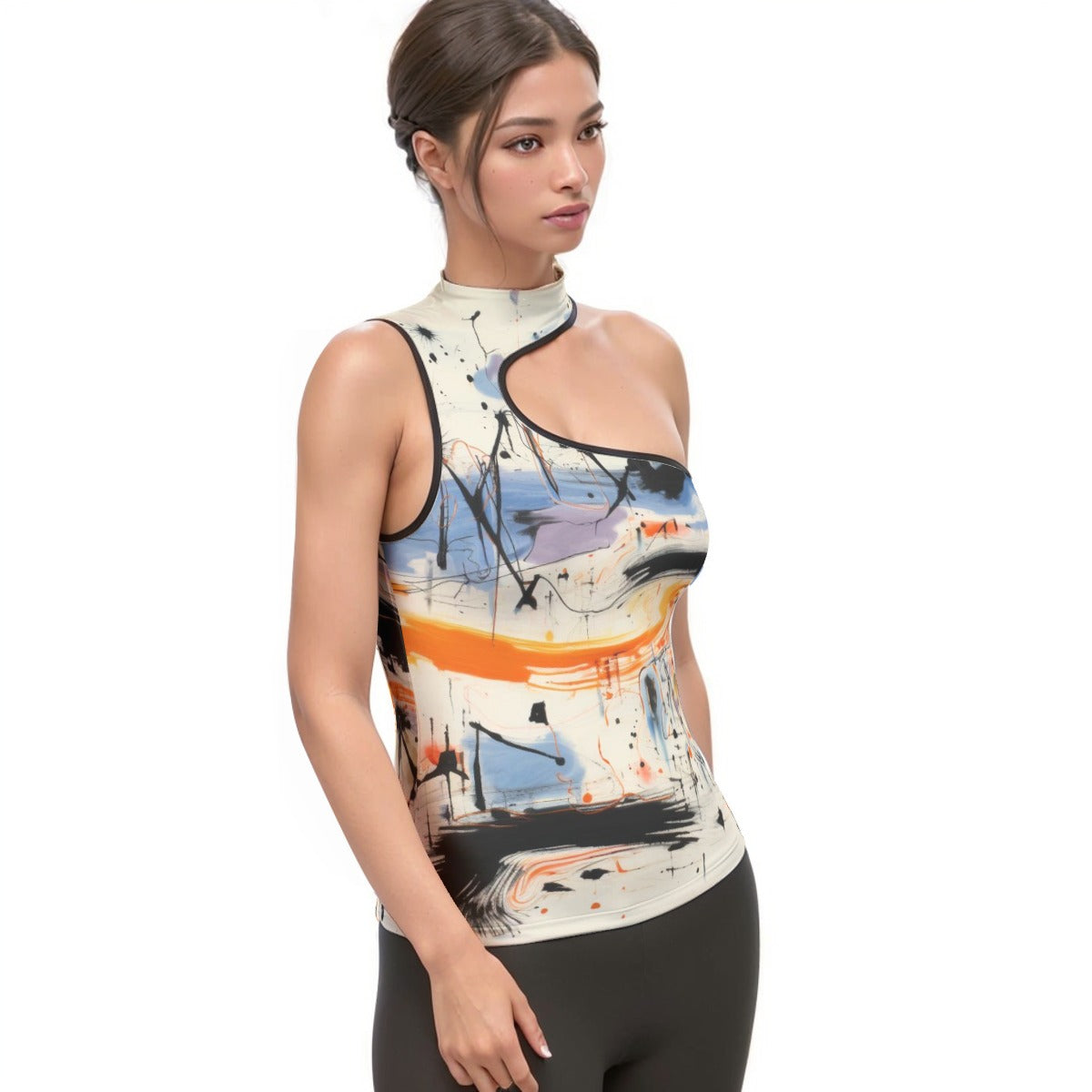 All-Over Print Women's Halter Sleeveless Asymmetrical Tank Top