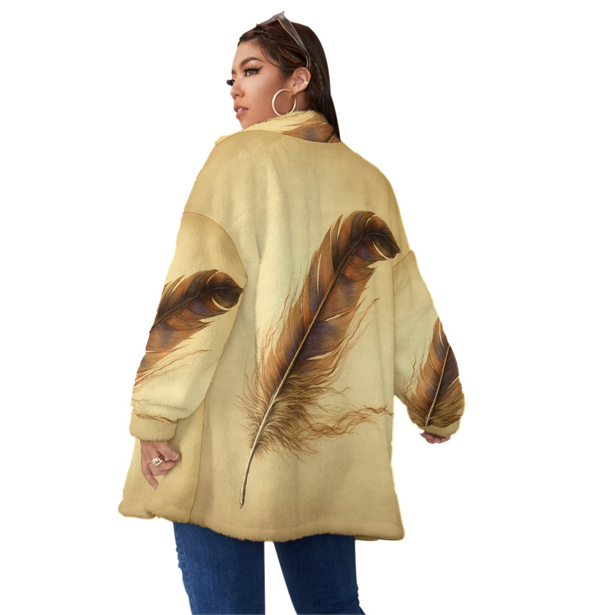 All-Over Print Unisex Borg Fleece Stand-up Collar Coat With Zipper Closure(Plus Size)