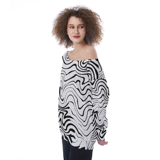 All-Over Print Oversized Women's Off-Shoulder Sweatshirt