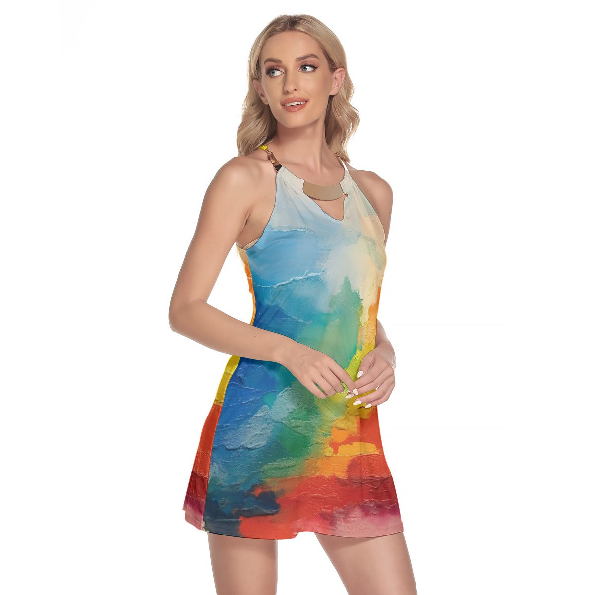 All-Over Print Women's Round Neck Above Knee Dress