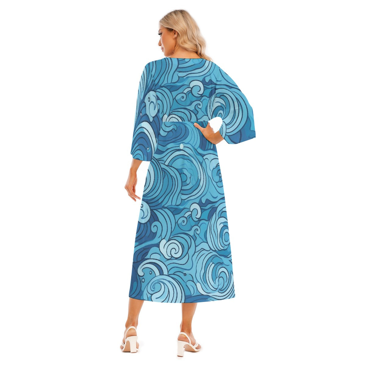 All-Over Print Women's Mid-Sleeve Long Dress