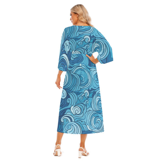 All-Over Print Women's Mid-Sleeve Long Dress