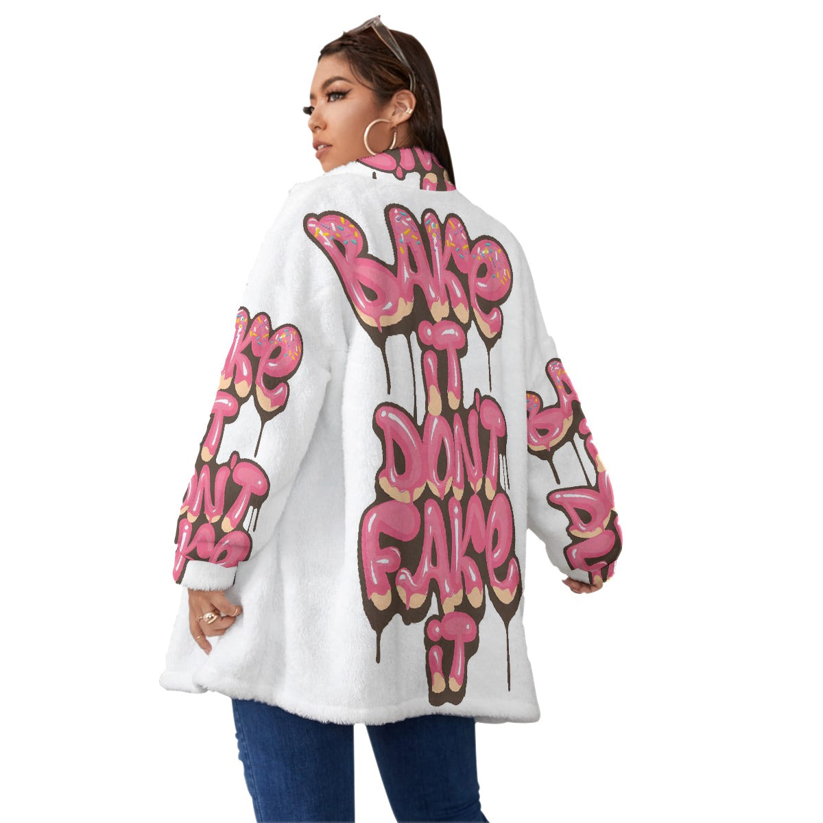 All-Over Print Unisex Borg Fleece Stand-up Collar Coat With Zipper Closure(Plus Size)
