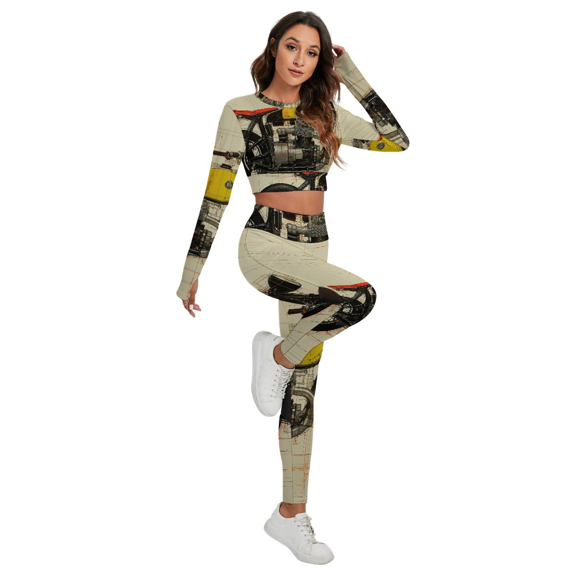 All-Over Print Women's Sport Set With Backless Top And Leggings