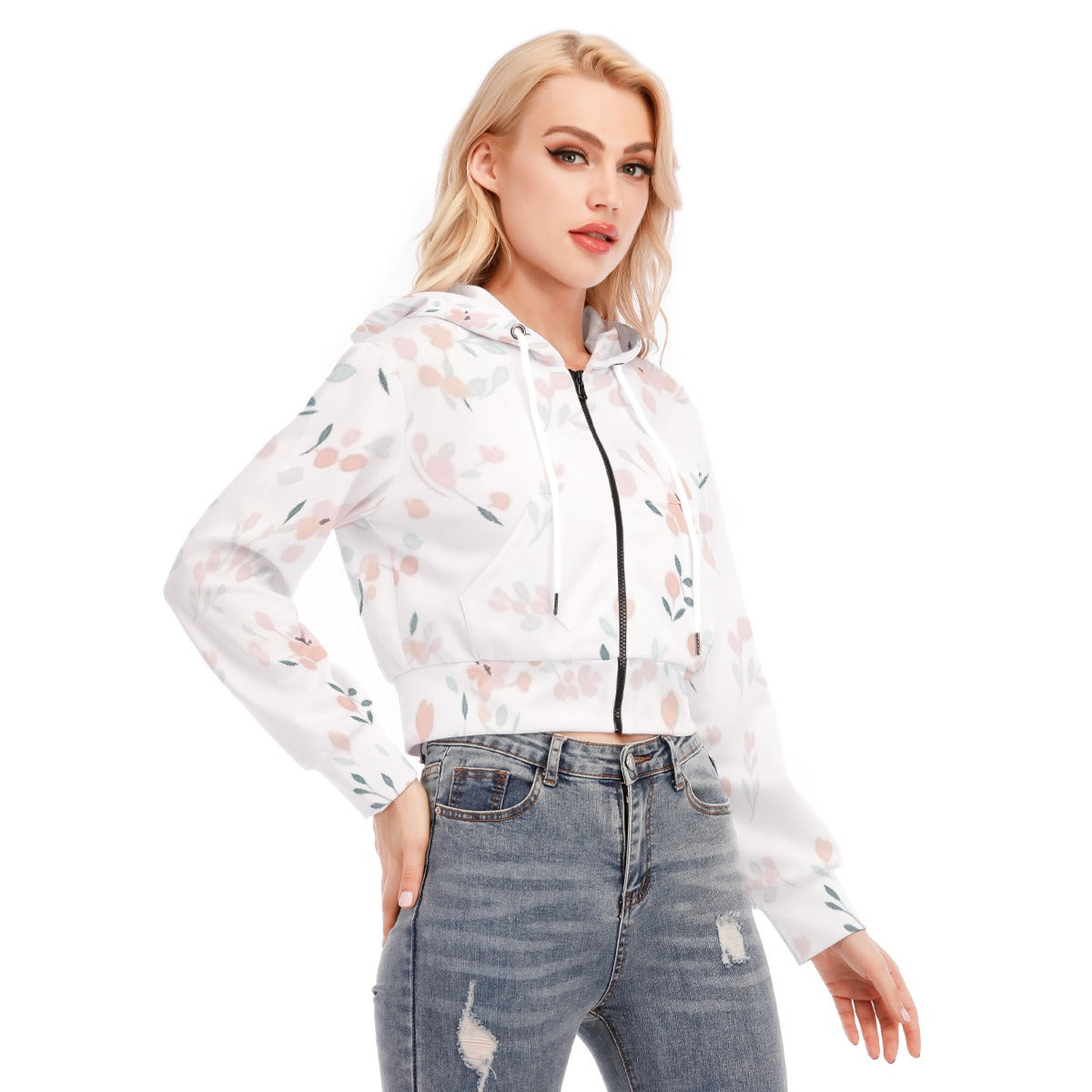 All-Over Print Women's Crop Top Hoodie With Zipper Closure