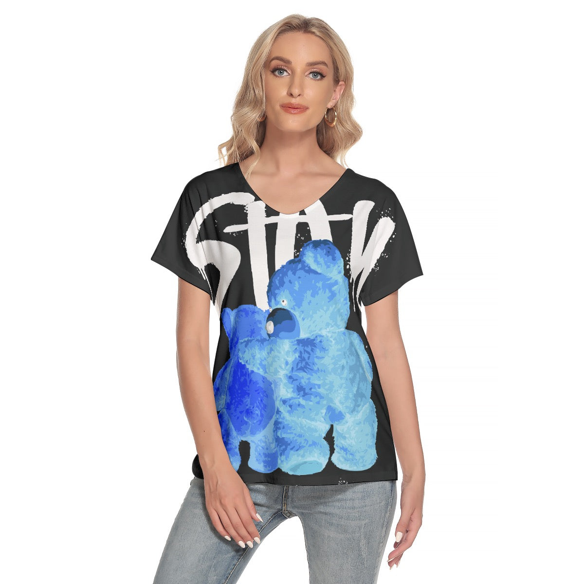 All-Over Print Women's Loose V-neck Short Sleeve T-shirt