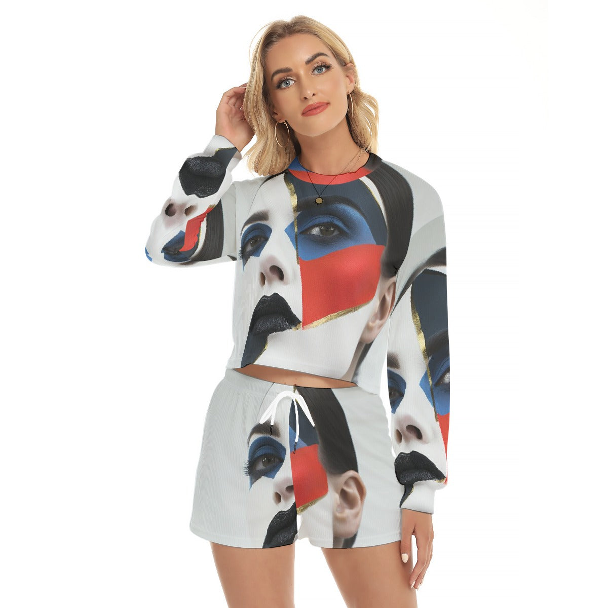 All-Over Print Women's Short Sweatshirt And Pants Suit