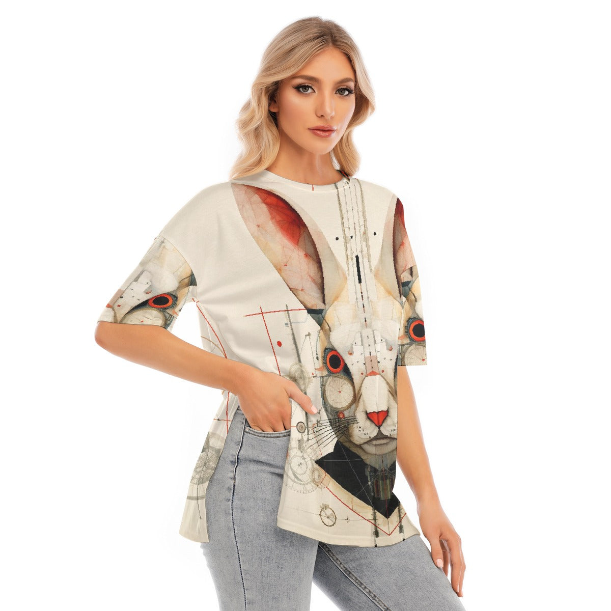 All-Over Print Women's Short Sleeves T-shirt With Hem Split