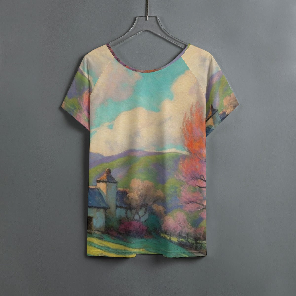 All-Over Print Women's Round Neck T-shirt With Raglan Sleeve
