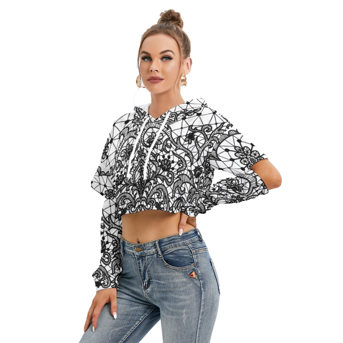 All-Over Print Women's Heavy Fleece Hoodie With Hollow Out Sleeve