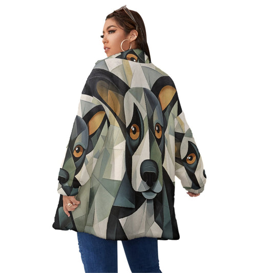 All-Over Print Unisex Borg Fleece Stand-up Collar Coat With Zipper Closure(Plus Size)