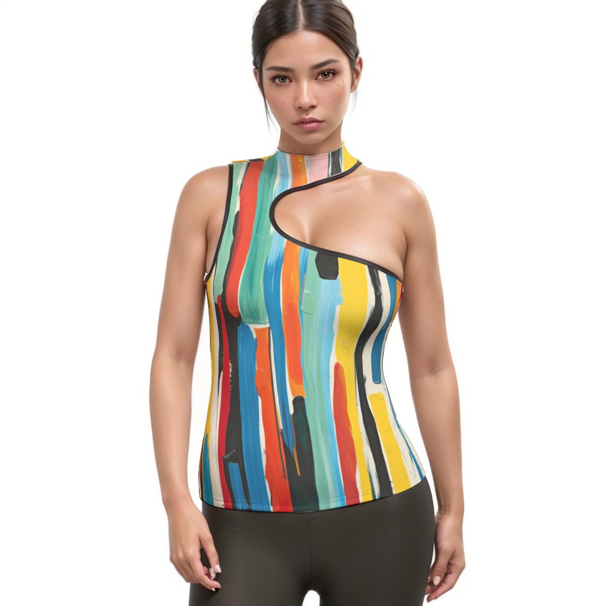 All-Over Print Women's Halter Sleeveless Asymmetrical Tank Top