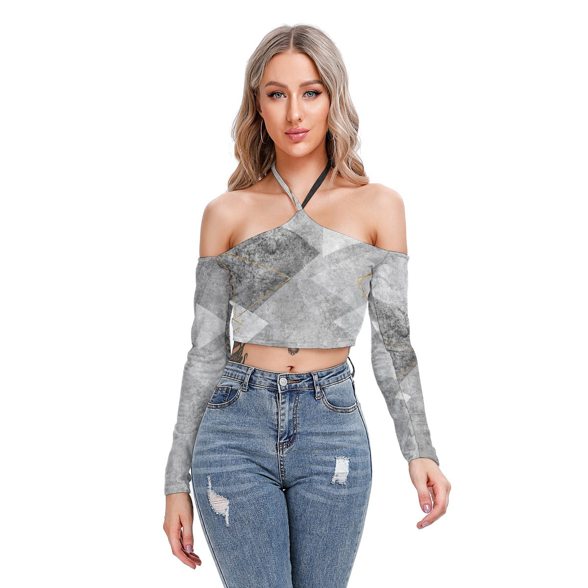 All-Over Print Women's Halter Lace-up Top