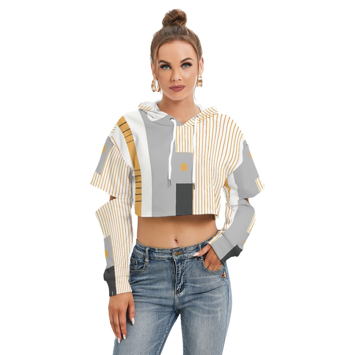 All-Over Print Women's Heavy Fleece Hoodie With Hollow Out Sleeve